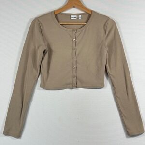 Sun-deh Aritzia Cropped Cardigan Women Small Tan Long Sleeve Soft Girl Capsule